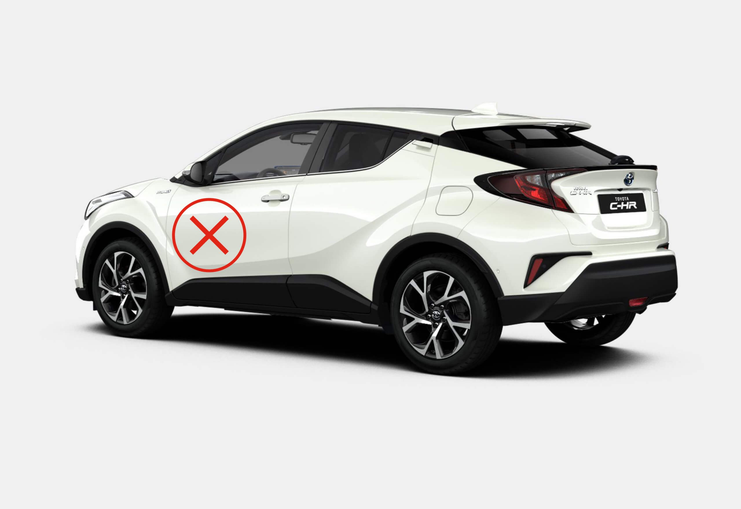 Foto instruktion för skadebesiktning vit Toyota C-HR