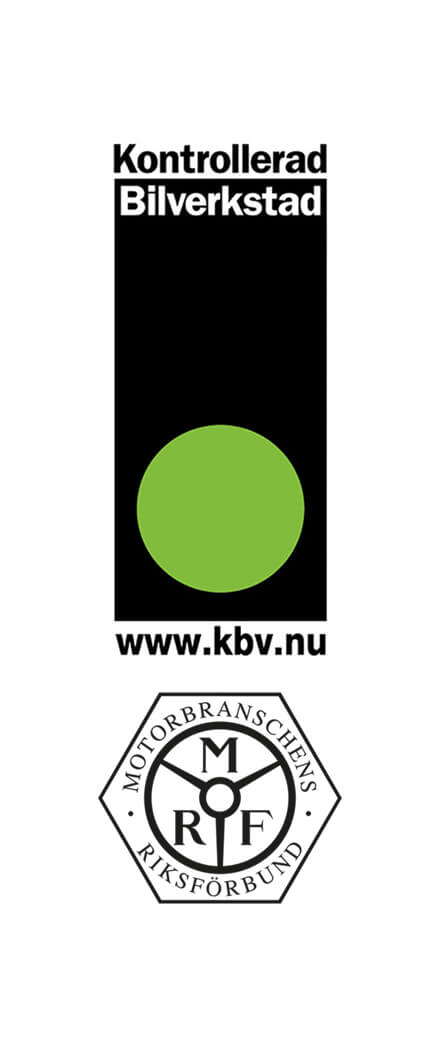 Kontrollerad Bilverkstad och Motorbranschens Riksförbud logotyper