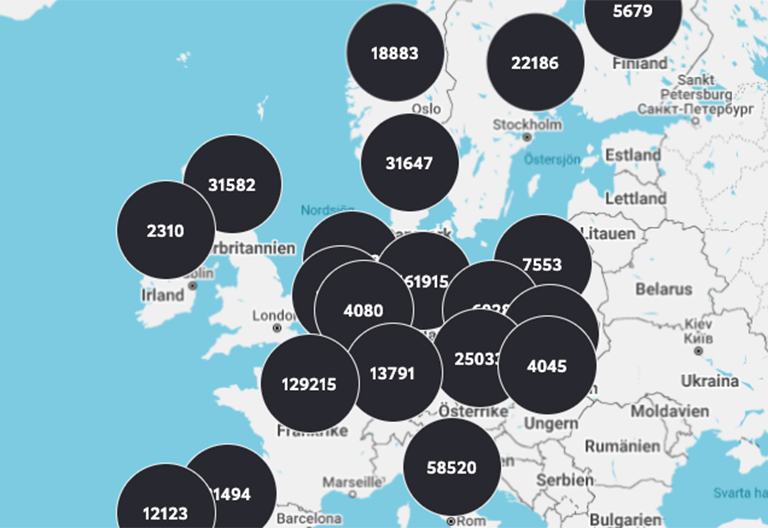 Toyota Charging Network-karta Europa